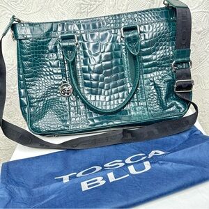 TOSCA BLU Leather Croc Embossed Emerald Green Crossbody Work Bag